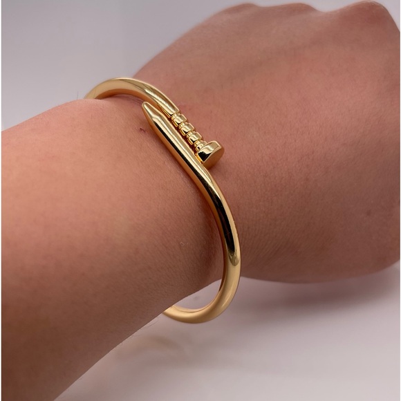 18K Gold Plated Brass Nail Bracelet Cuff Bangle - Picture 6 of 6